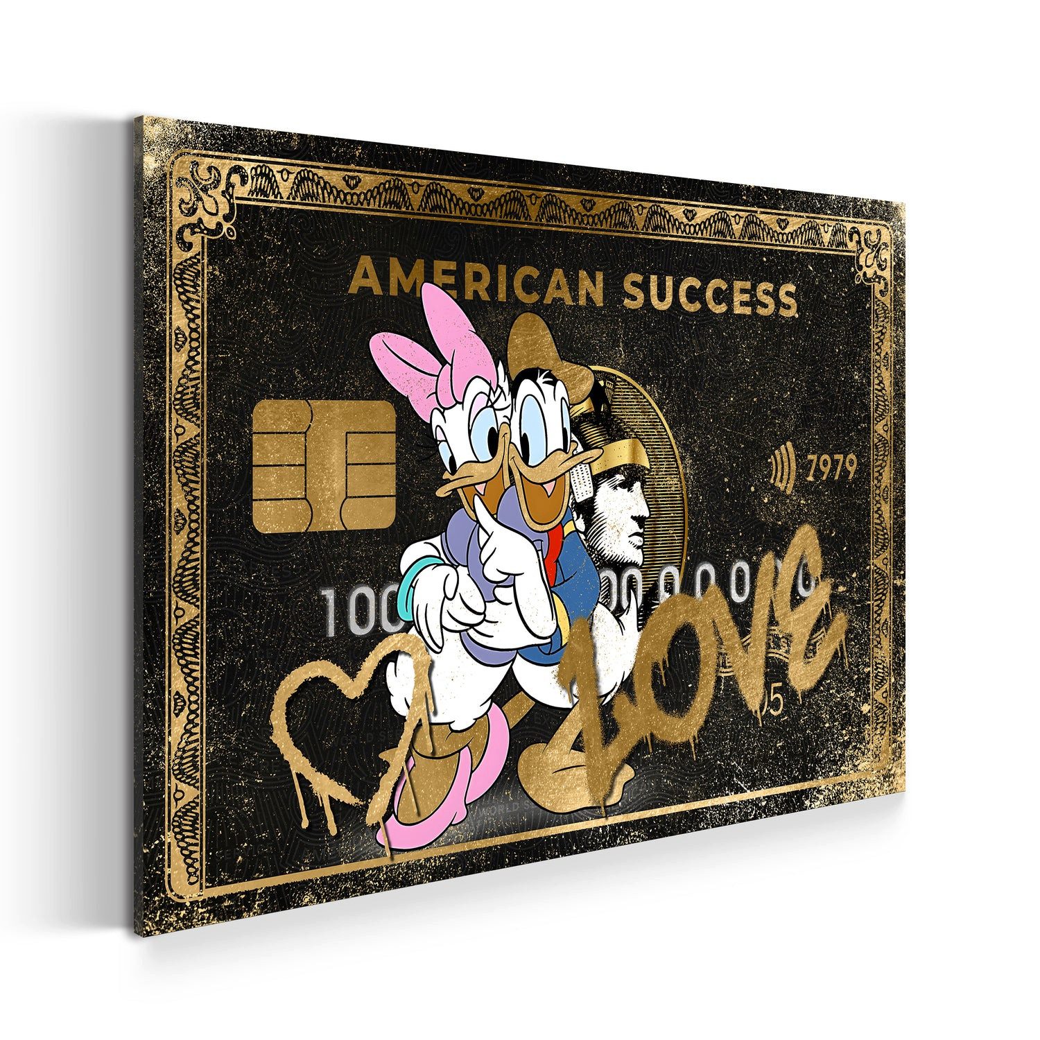 Artedinoi Leinwandbild Comic Duck Card Wandbild Leinwandbild Kunst Deko XL, Comic-Ente mit Karte