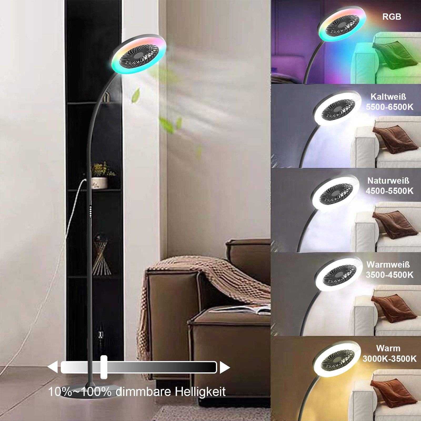 Sunicol Standventilator Stehlampe mit Ventilator, 5%-100% Dimmbare Helligke günstig online kaufen