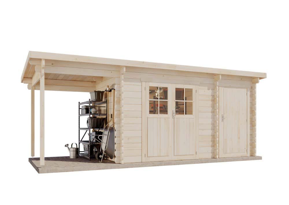 Alpholz Gartenhaus Korfu mit Anbau und Schleppdach