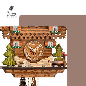 Cuco Clock Pendelwanduhr Kuckucksuhr Schwarzwalduhr "Schwarzwaldhäuschen" Wanduhr aus Holz (17 x 27 x 27cm, 1 - Tage Werk, manuelle Nachtabschaltung)