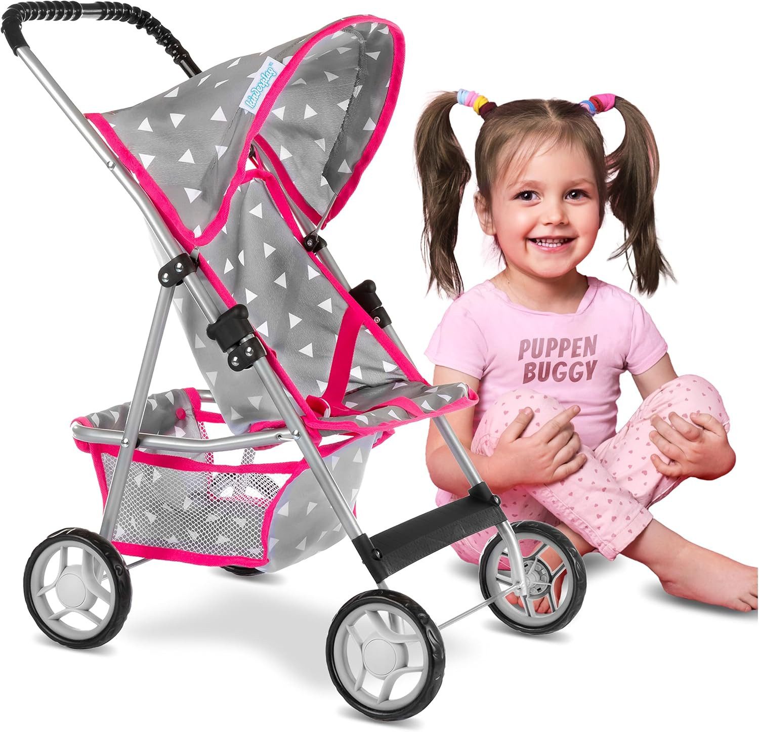 Kinderplay Dolls & Strollers Puppenbuggy Puppenbuggy Grau – Leicht & Klappbar – Spielspaß ab 3 Jahre
