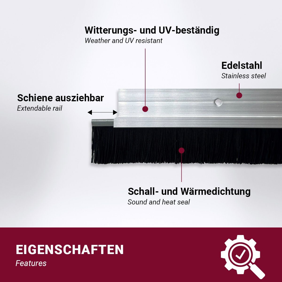 HOOZ Türbodendichtung Türdichtung Aluminium 100 cm (kürzbar) weiß, L: 100 cm, (1-St), Aluminium