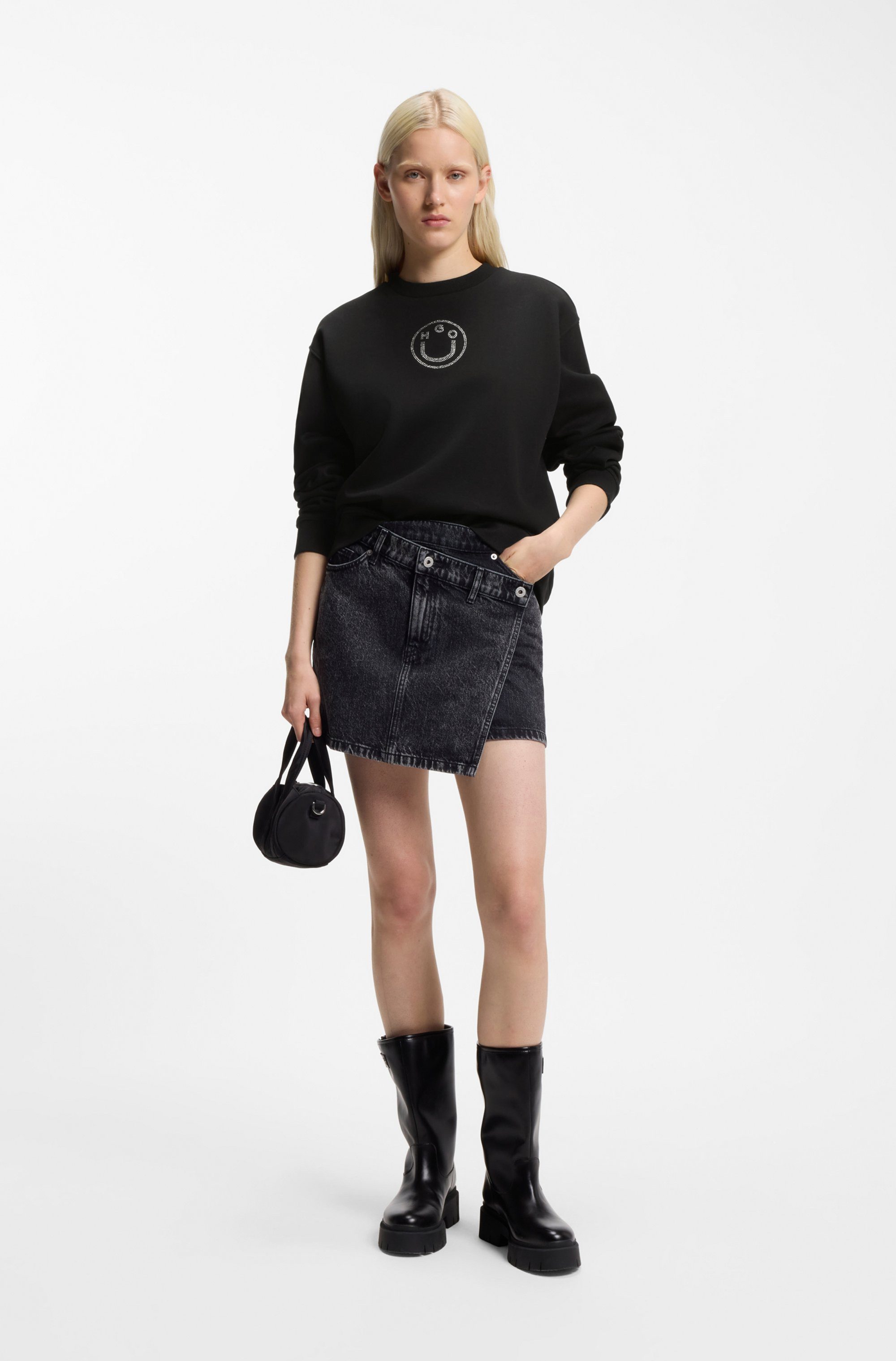 HUGO Blue Sweatshirt Classic Crew Relaxed Fit, mit Strass-Steinen