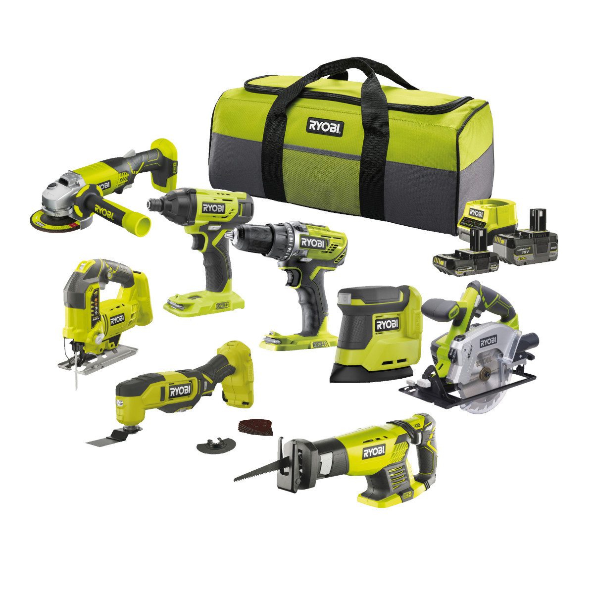 Elektrowerkzeug-Set 18 V ONE+ Combo Kit, 8-teilig, in praktischer Tasche, inkl Akkus und S