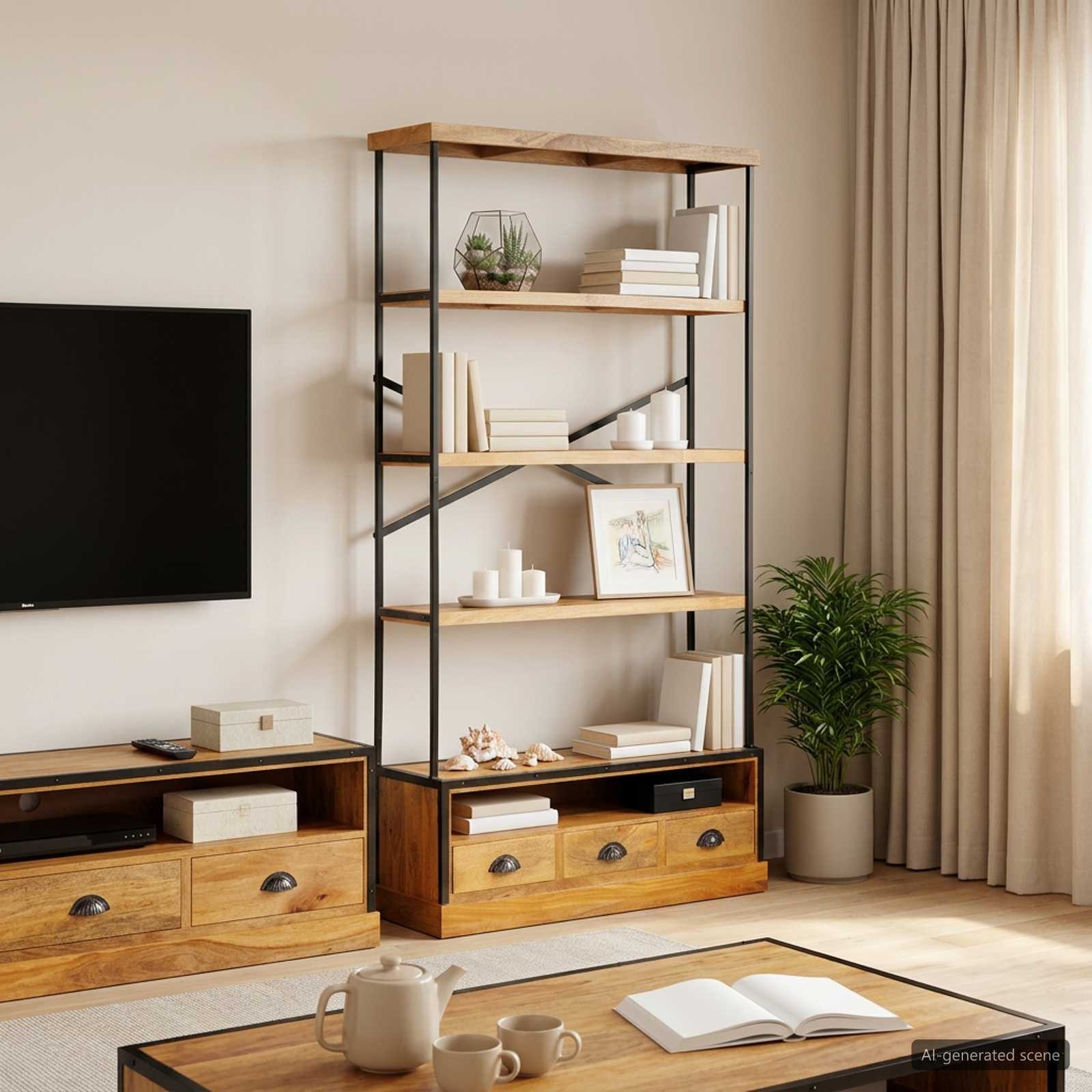 vidaXL Bücherregal 5-stufiges Bücherregal Natur 100 x 30 x 180 cm, 1-tlg.