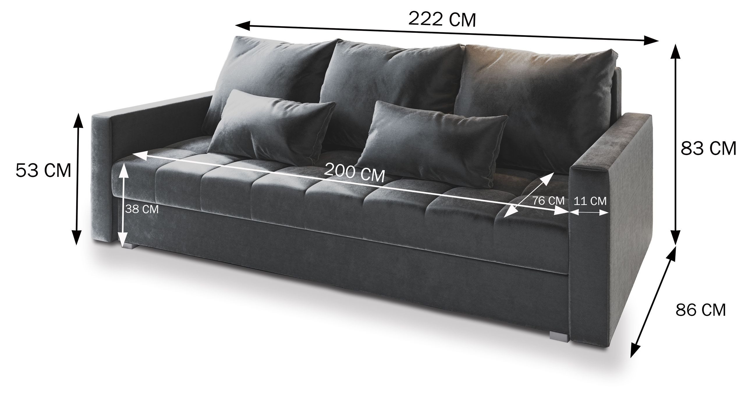 Masseno Sofa SIRO mit Schlaffunktion, Schlafsofa, Couch mit Bettkasten