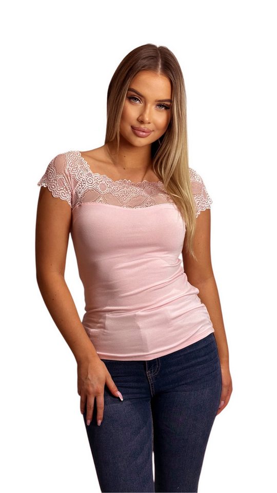 Mississhop Spitzenshirt Spitzenshirt Spitze Spitzen T-Shirt Bluse Shirt
