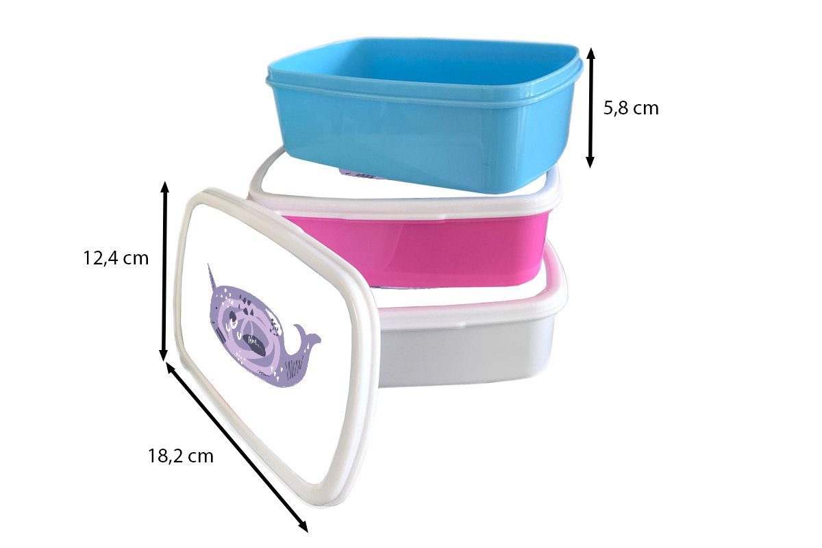 MuchoWow Lunchbox Brotbox für für Brotdose, Kinder Erwachsene, weiß Lila Kunststoff, - und und Tiere (2-tlg), - Jungs Fische Mädchen - Aquarell