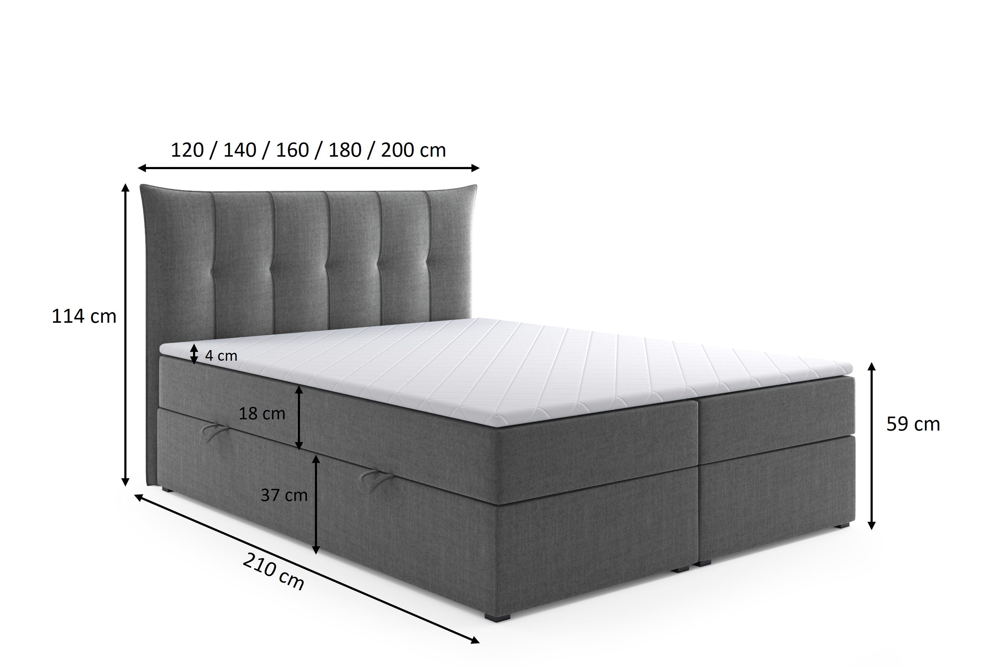 Labett Boxspringbett mit Bettkasten & H3/H4 Matratze PREMIUM 10, 160x200 180x200 200x200 (2 Bettkästen, Topper), 7-Zonen Taschenfederkernmatratze H3 oder H4 – Bild 4 von 5