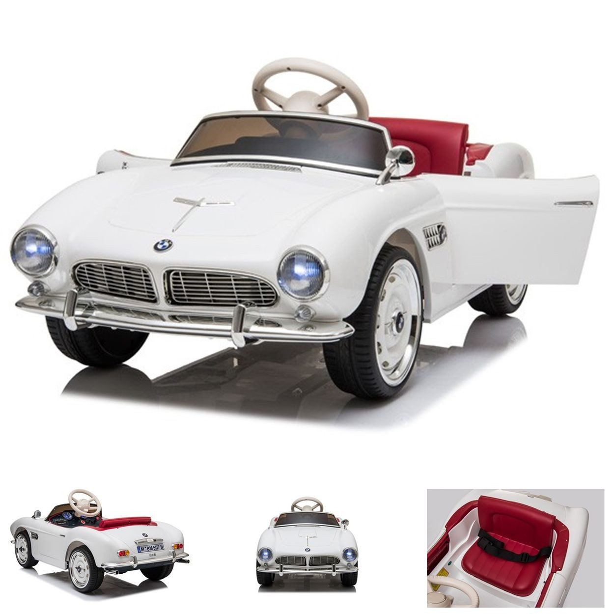 ES-Toys Elektro-Kinderauto BMW 507 Oldtimer, Belastbarkeit 40 kg, EVA-Gummireifen, lizenziert, 2x 35-W-Motoren, Kunstledersitz
