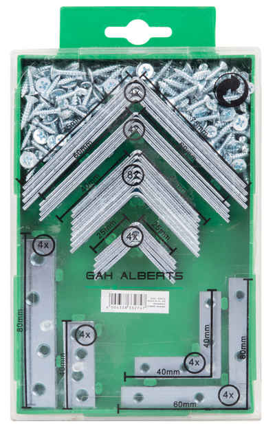 Alberts Winkelverbinder Winkel und Verbindungsbleche Sortimentsbox, galvanisch blau verzinkt, 34 Holzverbinder + Schrauben