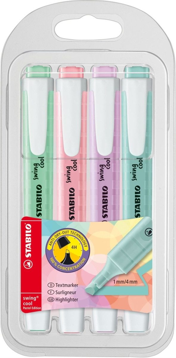 STABILO Marker Textmarker swing cool Pastel Edition Etui 4 Stifte Packung mit 5 Stück