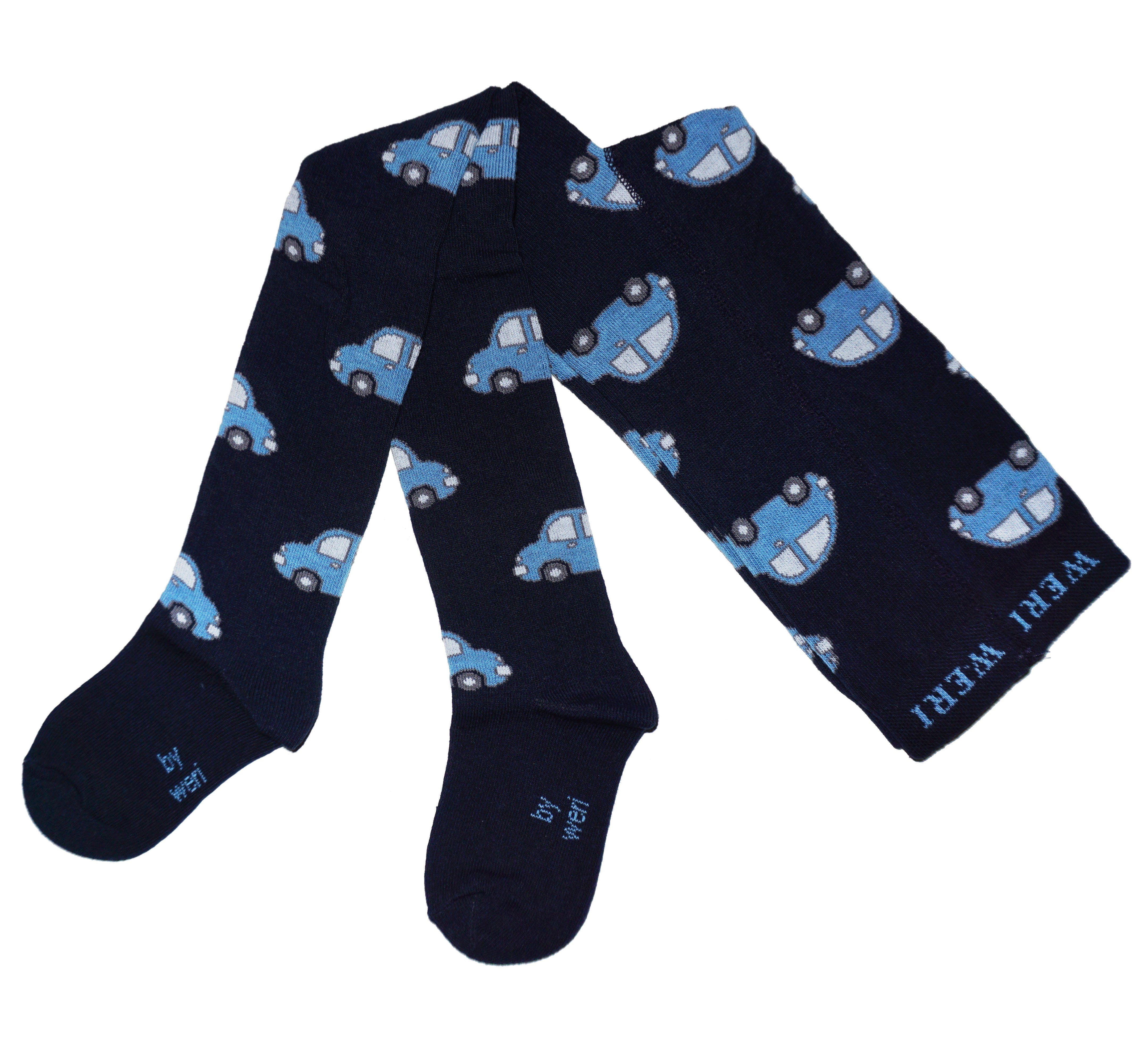 WERI SPEZIALS Strumpfhersteller GmbH Strickstrumpfhose Kinderstrumpfhosen für Jungs >>Große Autos<< weiche Baumwolle