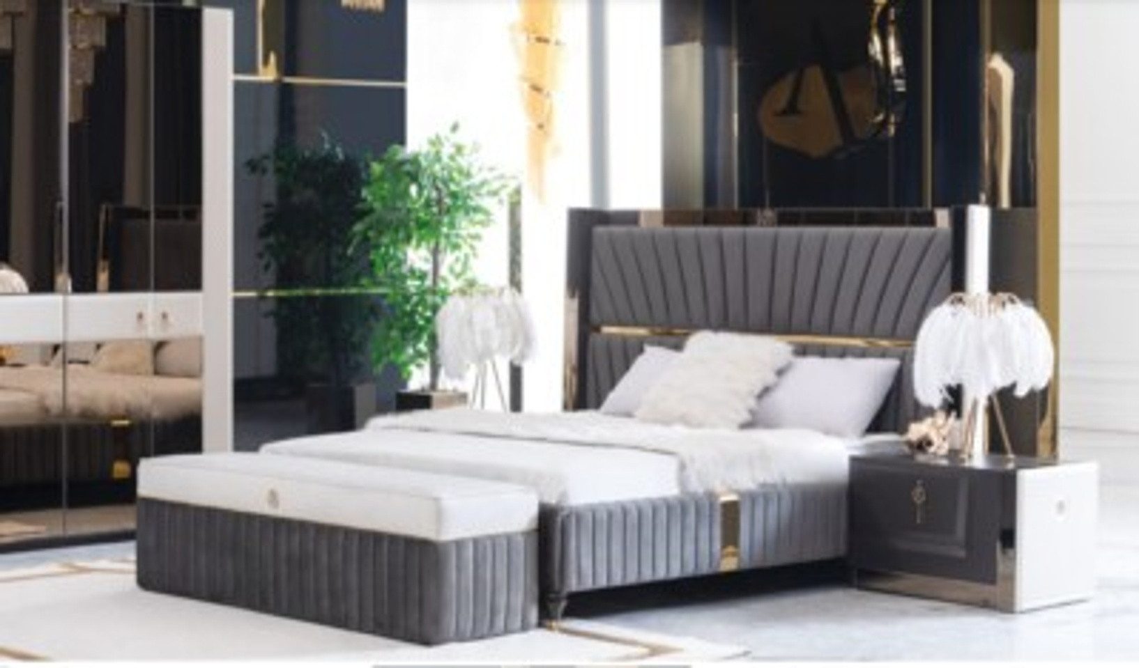 Xlmoebel Bett Betten Holz Bettrahmen Grau Möbel Bett Doppelbetten SOFORT (Bett, 1-tlg., Bett), Made in Europa