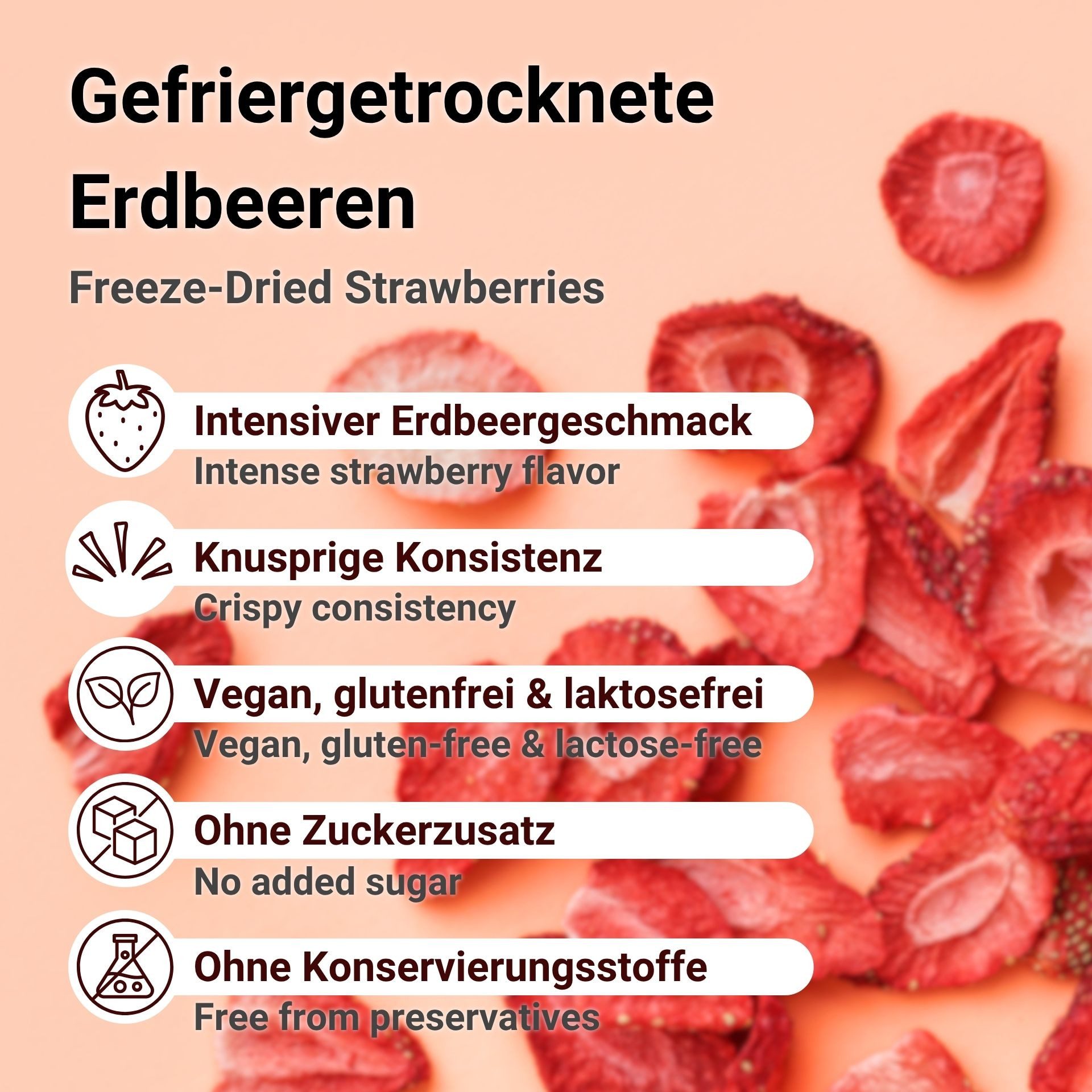 DistrEbution Trockenfrüchte Erdbeeren Gefriergetrocknet 100% Frucht Ohne Zusatzstoffe, 50 g – Bild 2 von 5