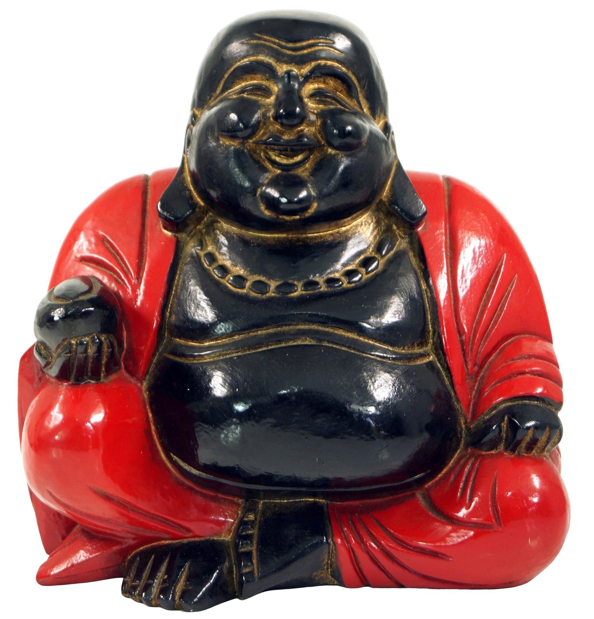 Guru-Shop Buddhafigur Geschnitzter Lucky Buddha, Holzbuddha - rot