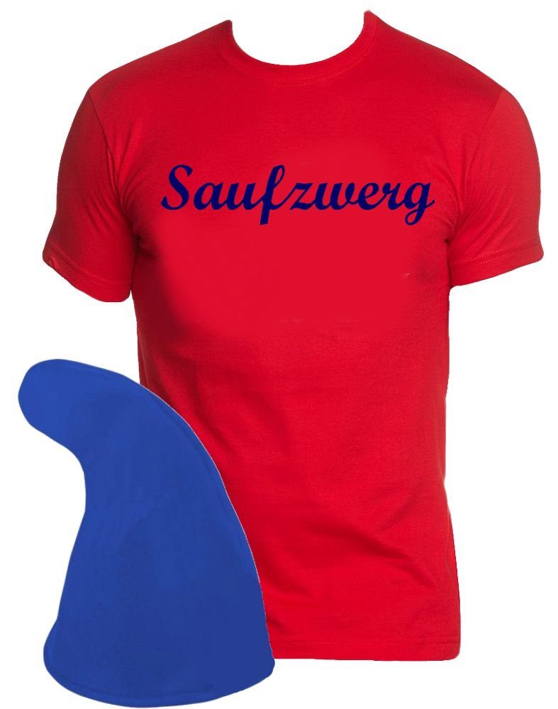 coole-fun-t-shirts Kostüm Saufzwerg Kostüm T-Shirt + Mütze rot - blau S M L XL 2XL 3XL 4XL 5XL