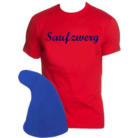 coole-fun-t-shirts Kostüm Saufzwerg Kostüm T-Shirt + Mütze rot - blau S M L XL 2XL 3XL 4XL 5XL