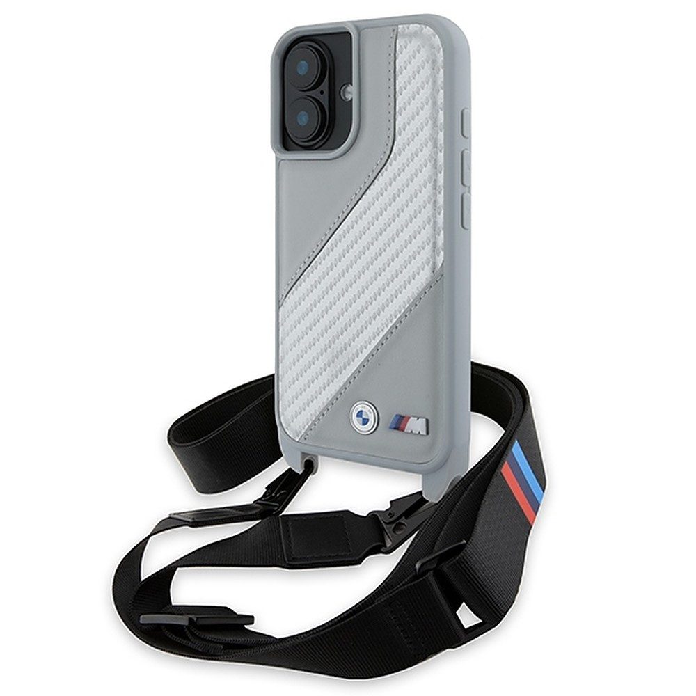 BMW Handyhülle Schutzhülle Trageriemen, BMW Lizenz-Design, Carbon-Optik, inkl. Umhängeband