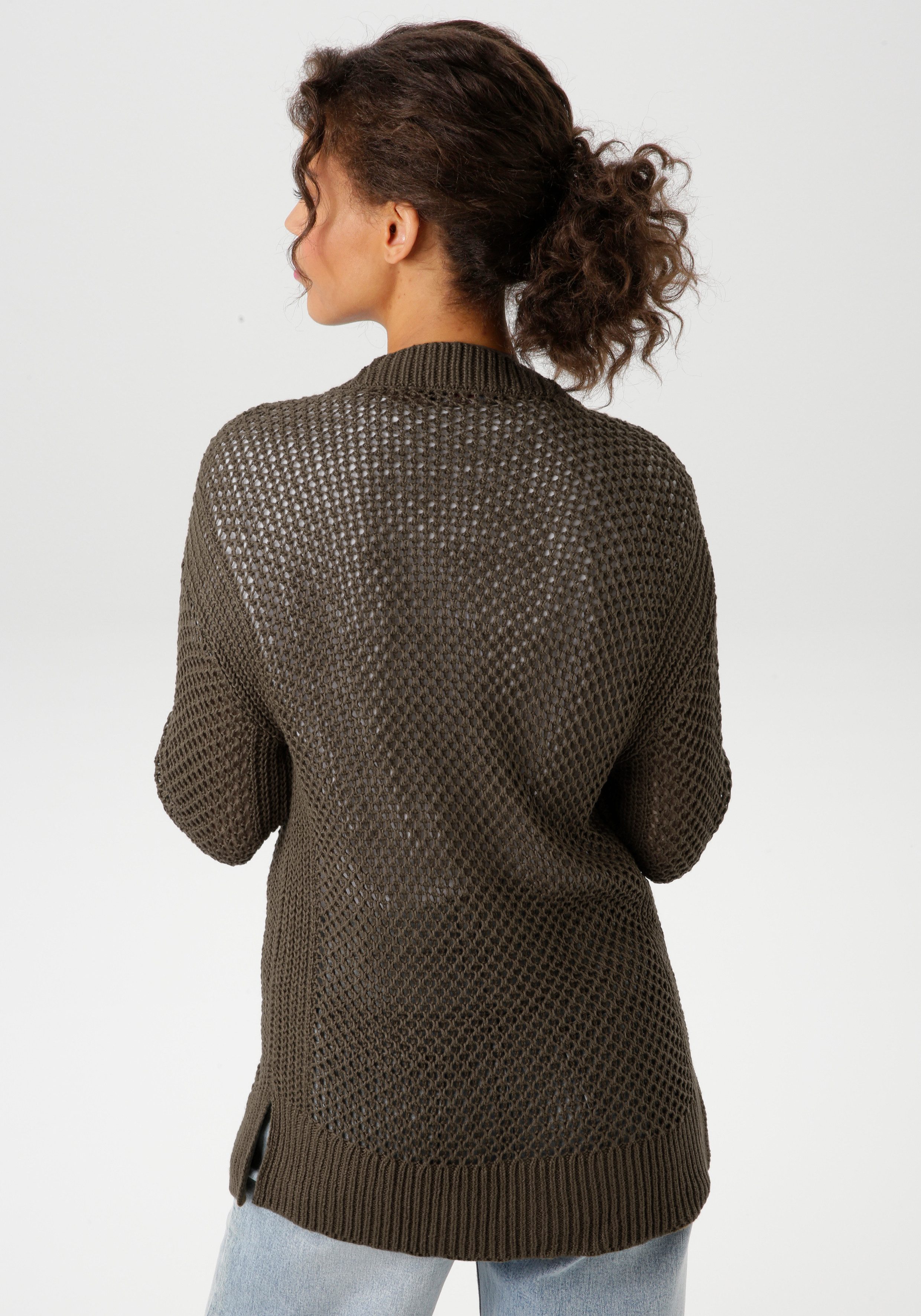 Aniston CASUAL Strickjacke mit trendigem Lochstrick-Muster günstig online kaufen