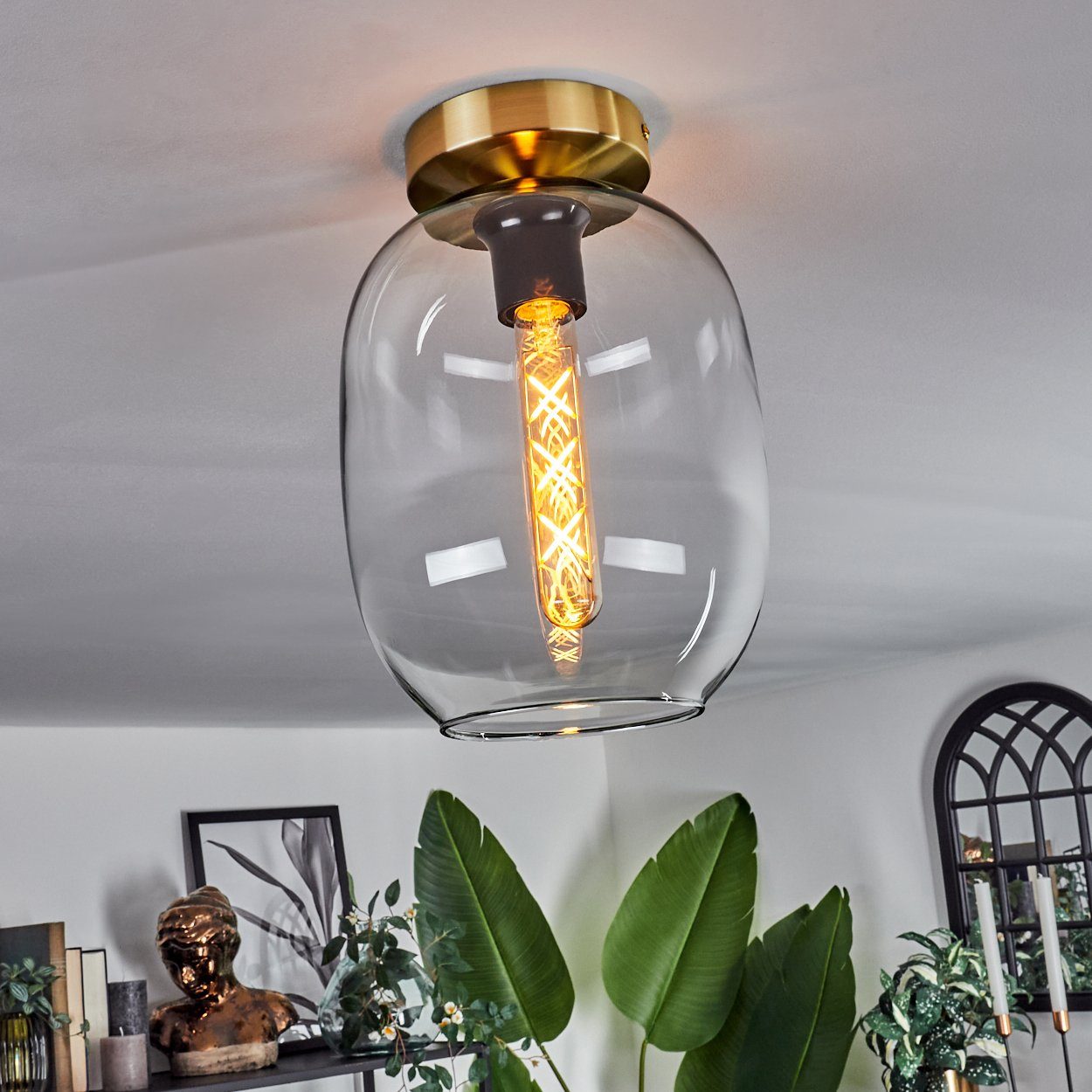 x Deckenlampe aus in ohne Metall/Glas Leuchte Glas, hofstein Retro-Design im Leuchtmittel Deckenleuchte 1 aus E27, Leuchtmittel, ohne Messingfarben/Klar,