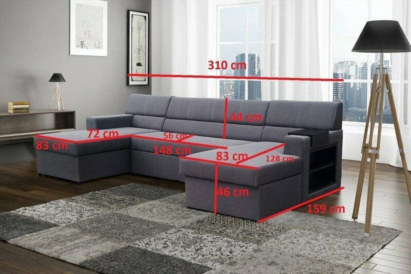 Bettfunktion Ecksofa JVmoebel U-form Markos Ecksofa, Couch Design Lila