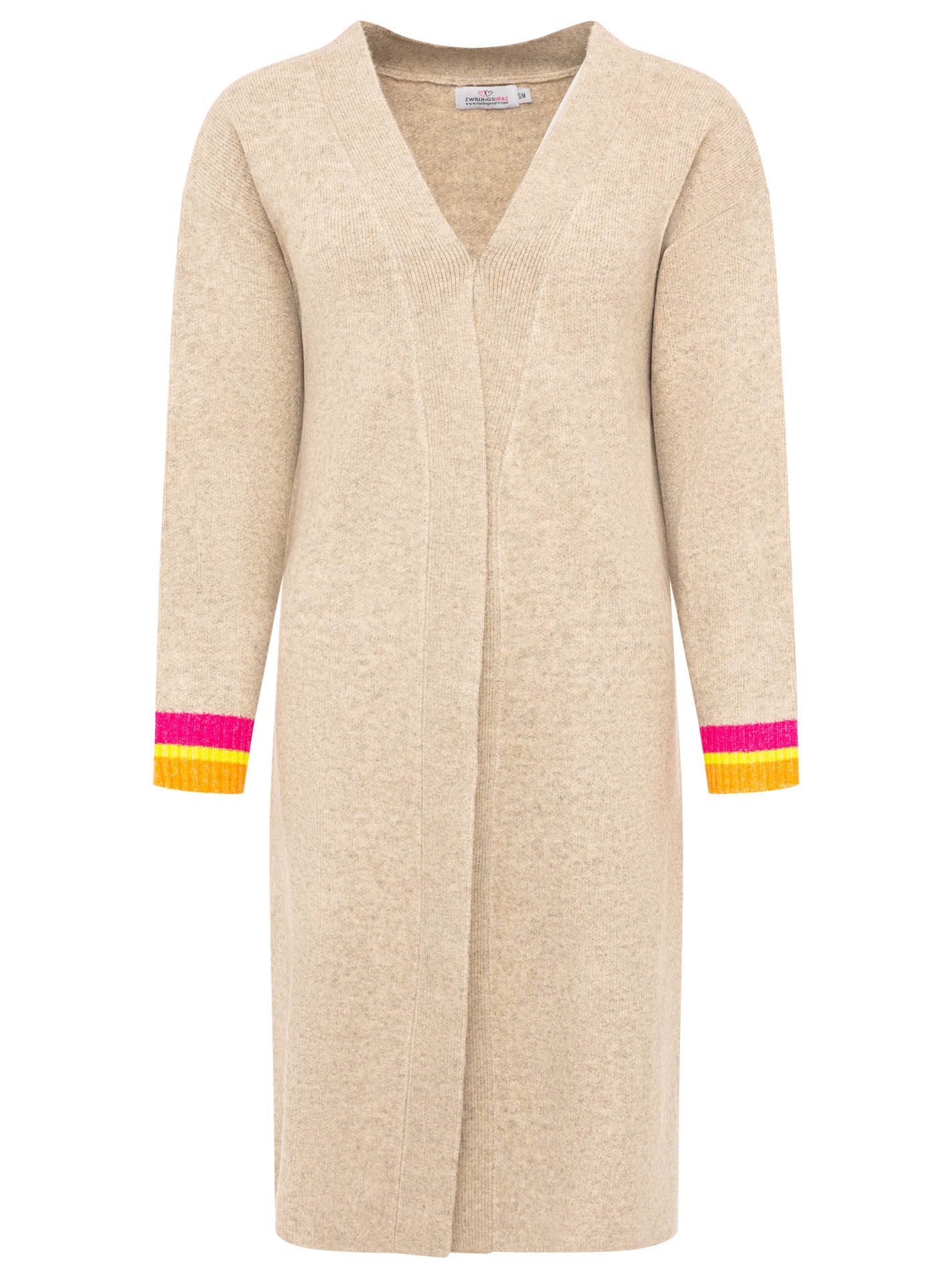 Zwillingsherz Cardigan "HOPE" Statement Schriftzug hinten, gestreifte Bündchen, länger geschnitten