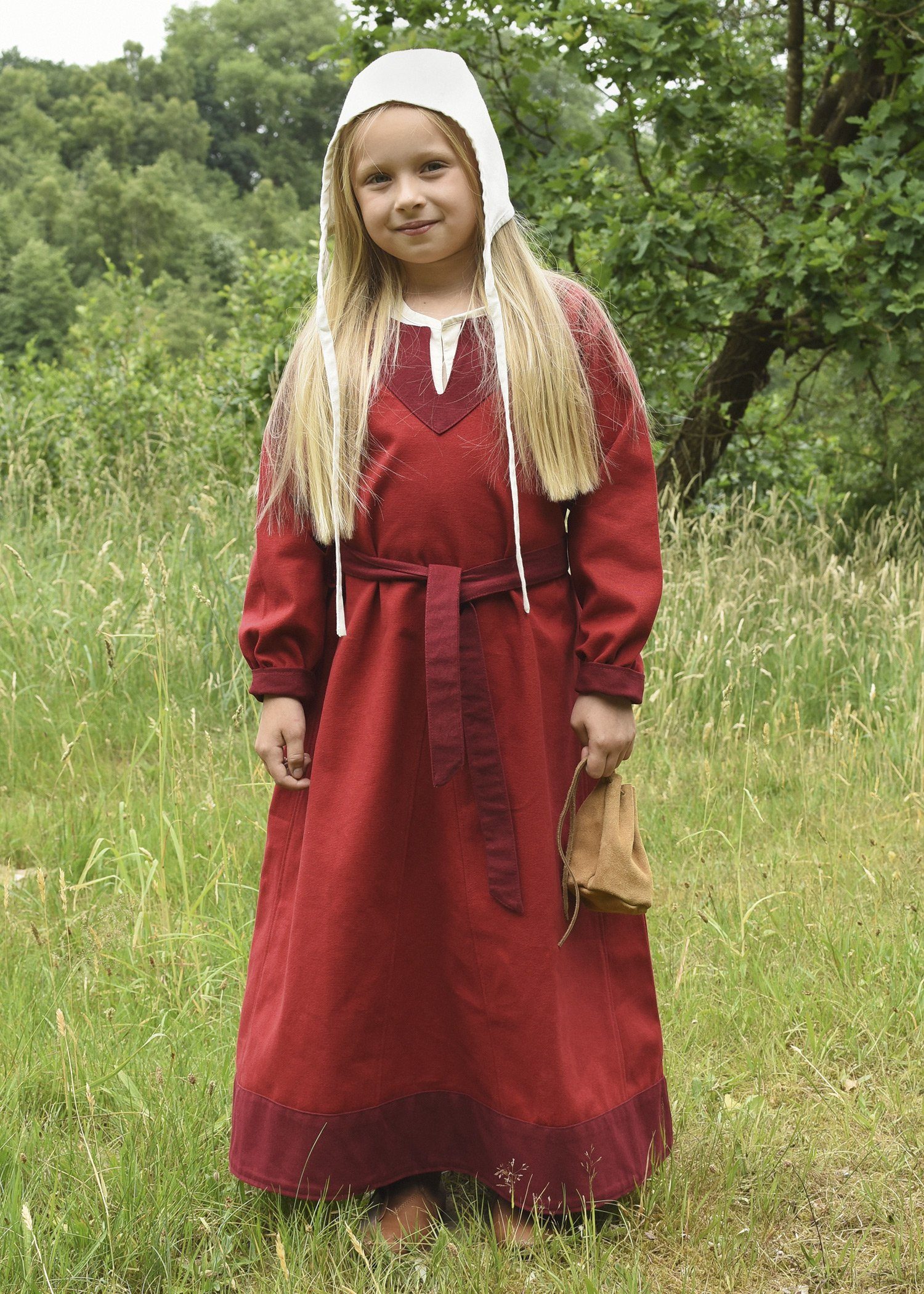 Ritter-Kostüm Kinder-Wikingerkleid Solveig, langarm, rot/weinrot