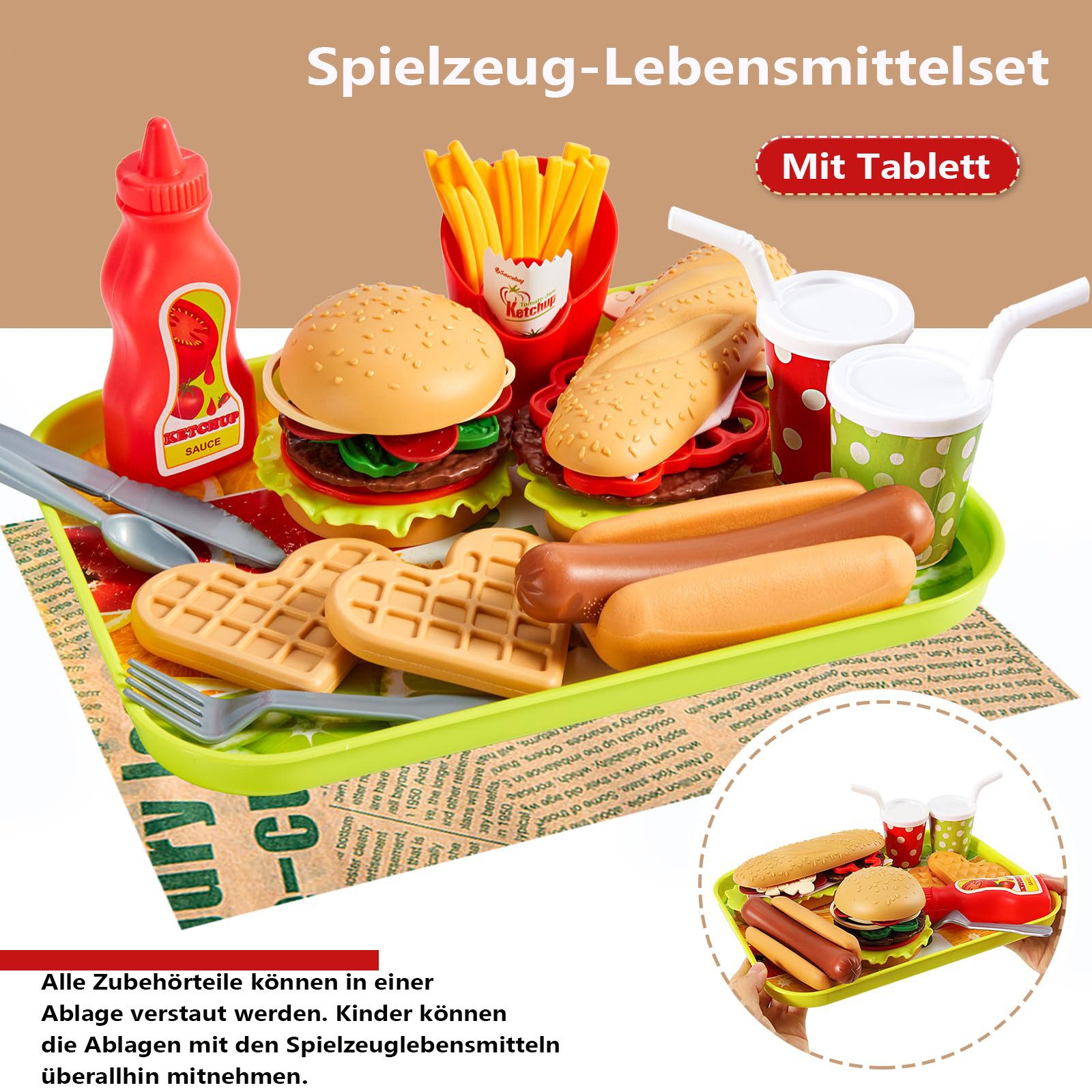 CLTYQ Spiellebensmittel Kinder Lebensmittel Kinderküche Zubehör Spielzeug 3 + Jahre, Hamburger Fast Food Spielzeug, Küchenspielzeug, Rollenspiele Geschenk