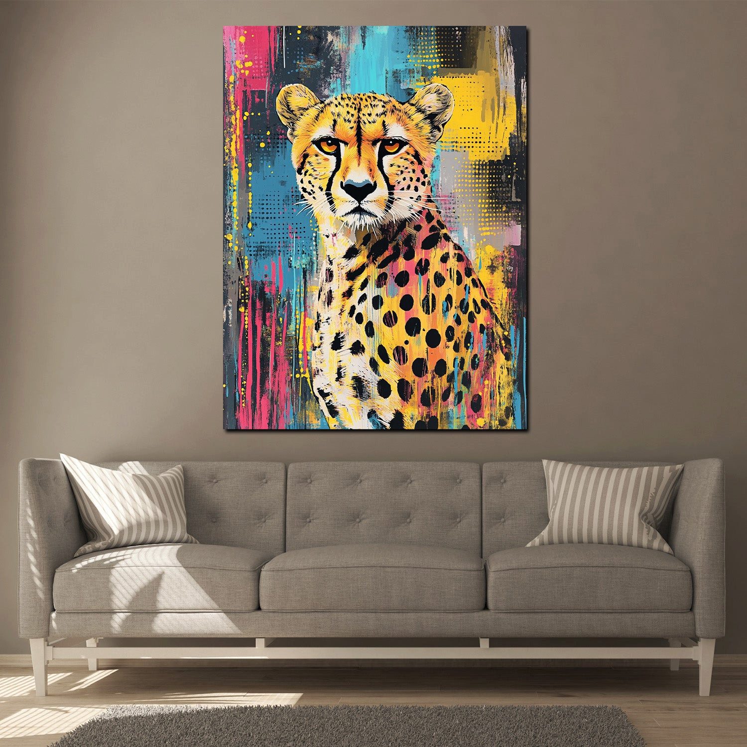 Artedinoi Leinwandbild Pop Art Gepard Urban Style Leinwandbild Wandbild Kunstdruck XL Wanddek, Gepard, urban