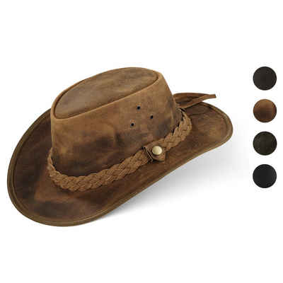BLACK FOREST FOX Cowboyhut TEXAS Unisex Western Reiten Cowboy Leder Hut in 4 Farben VIntage Brown Größe XXL