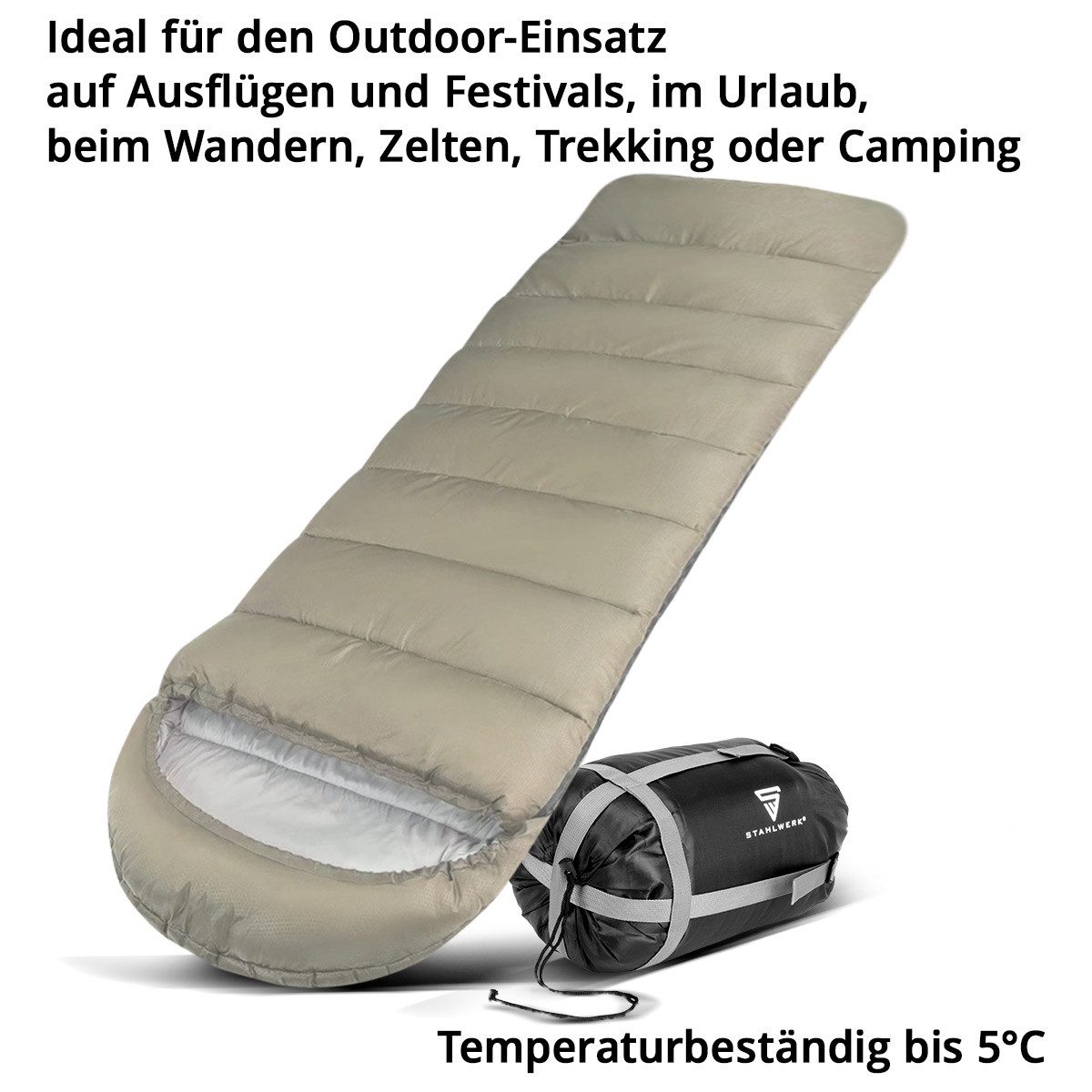 STAHLWERK Campingliege Schlafsack SB-600 ST 2er Set - Outdoorschlafsack bis 5°C (Packung, 2-St., Einzelartikel) Schweißer-Gripzangen inklusive Transportkoffer