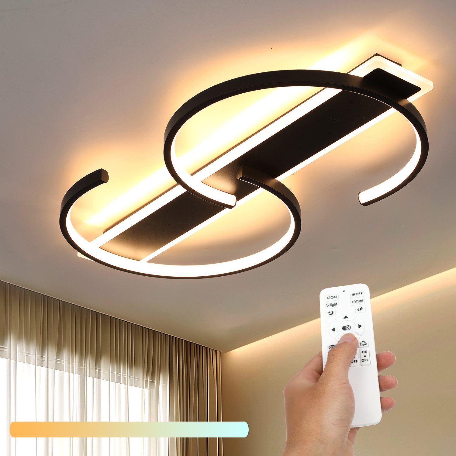 oyajia LED Deckenleuchte 38W Schwarz Geometrie günstig online kaufen