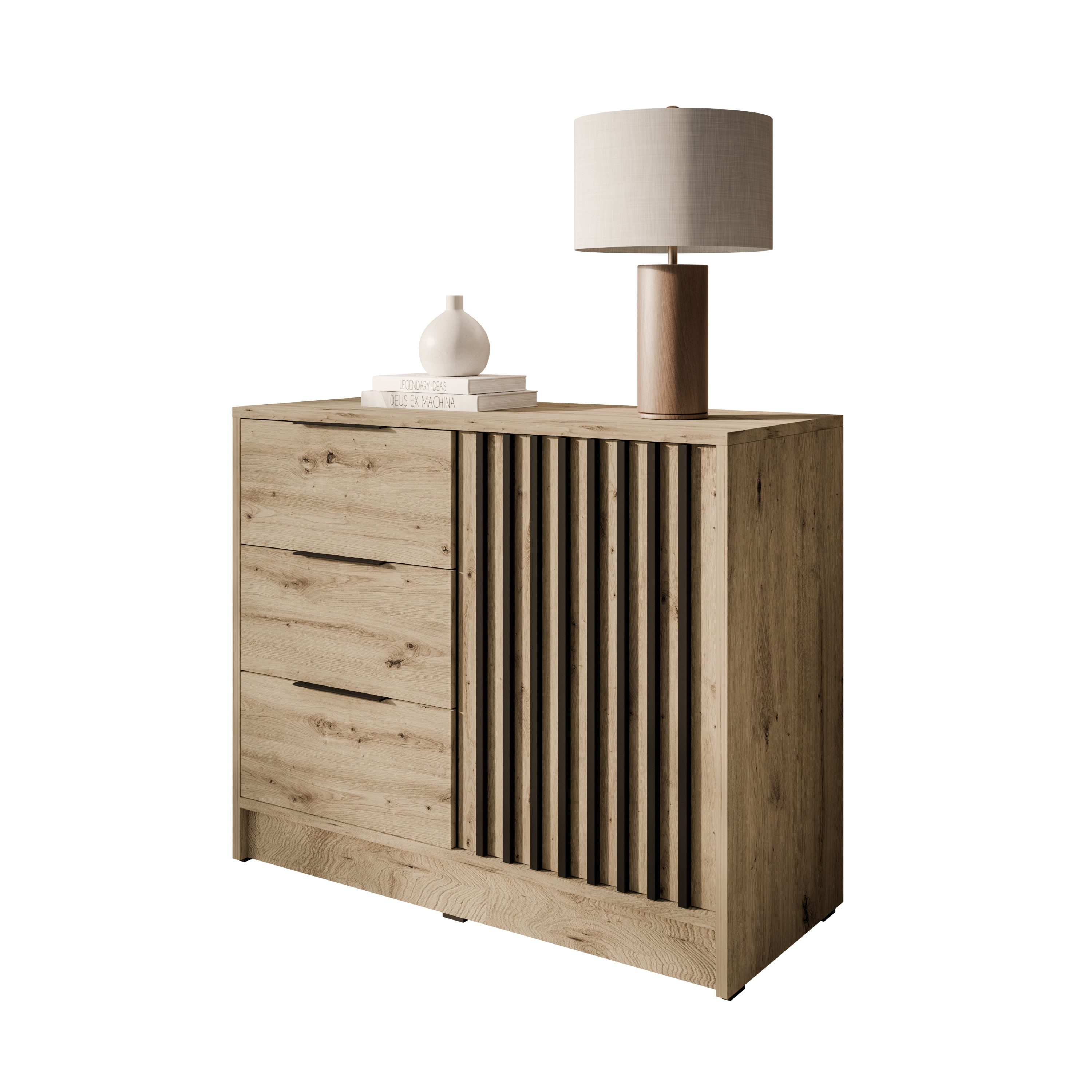 Lookway Kommode NELA 2D moderne Lamellenkommode mit Schubladen