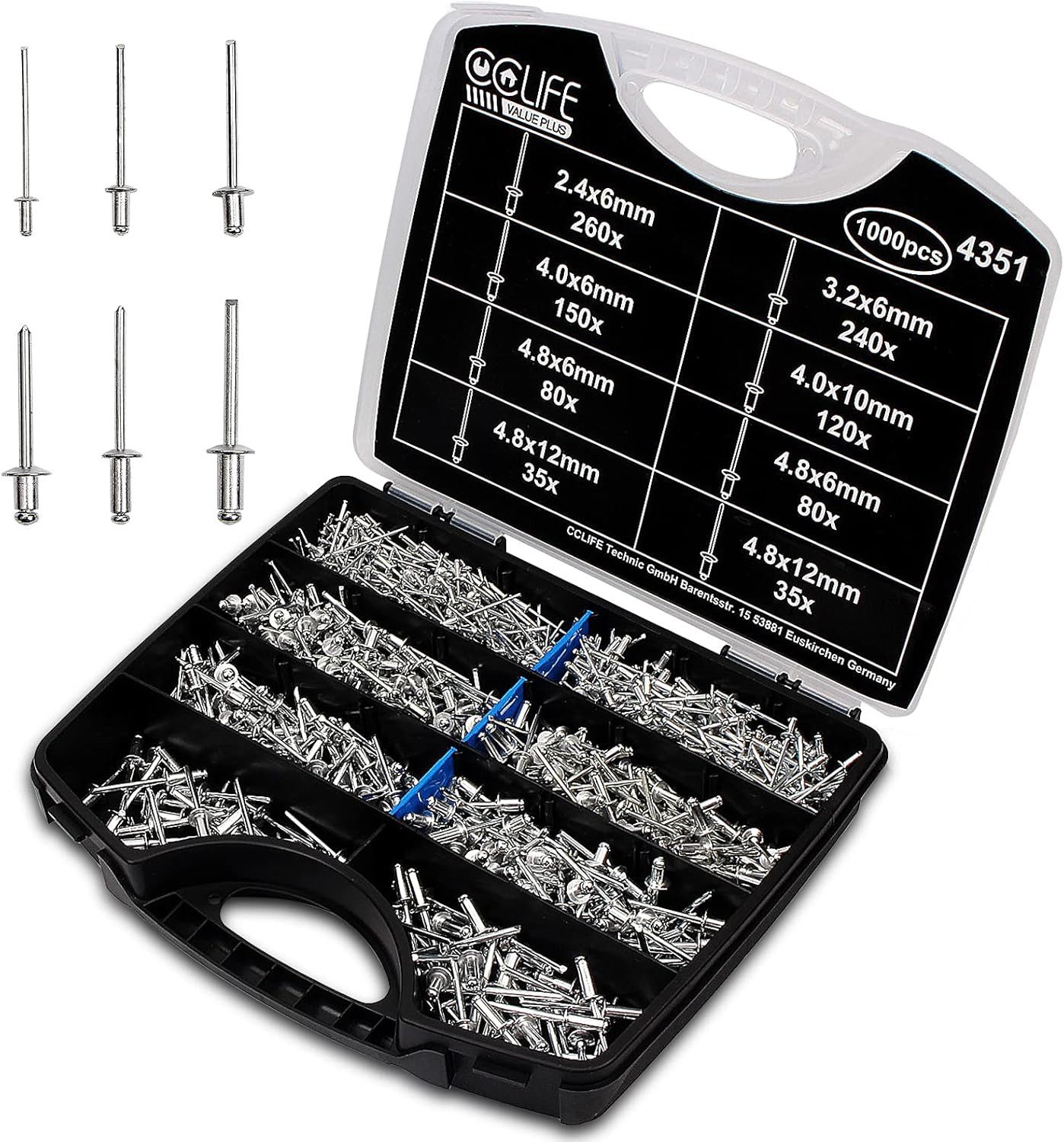 CCLIFE Blindniete Alu Blindnieten Меню Popnieten Set Pop Заклепки, (1000 St)