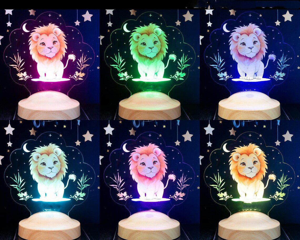 Geschenkelampe LED Nachttischlampe Löwe 3D Nachtlicht Schlafzimmer Nachttischlampe für Kinder Babys, LED fest integriert, Geburtstagsgeschenke für Mädchen, Baby, Kinder