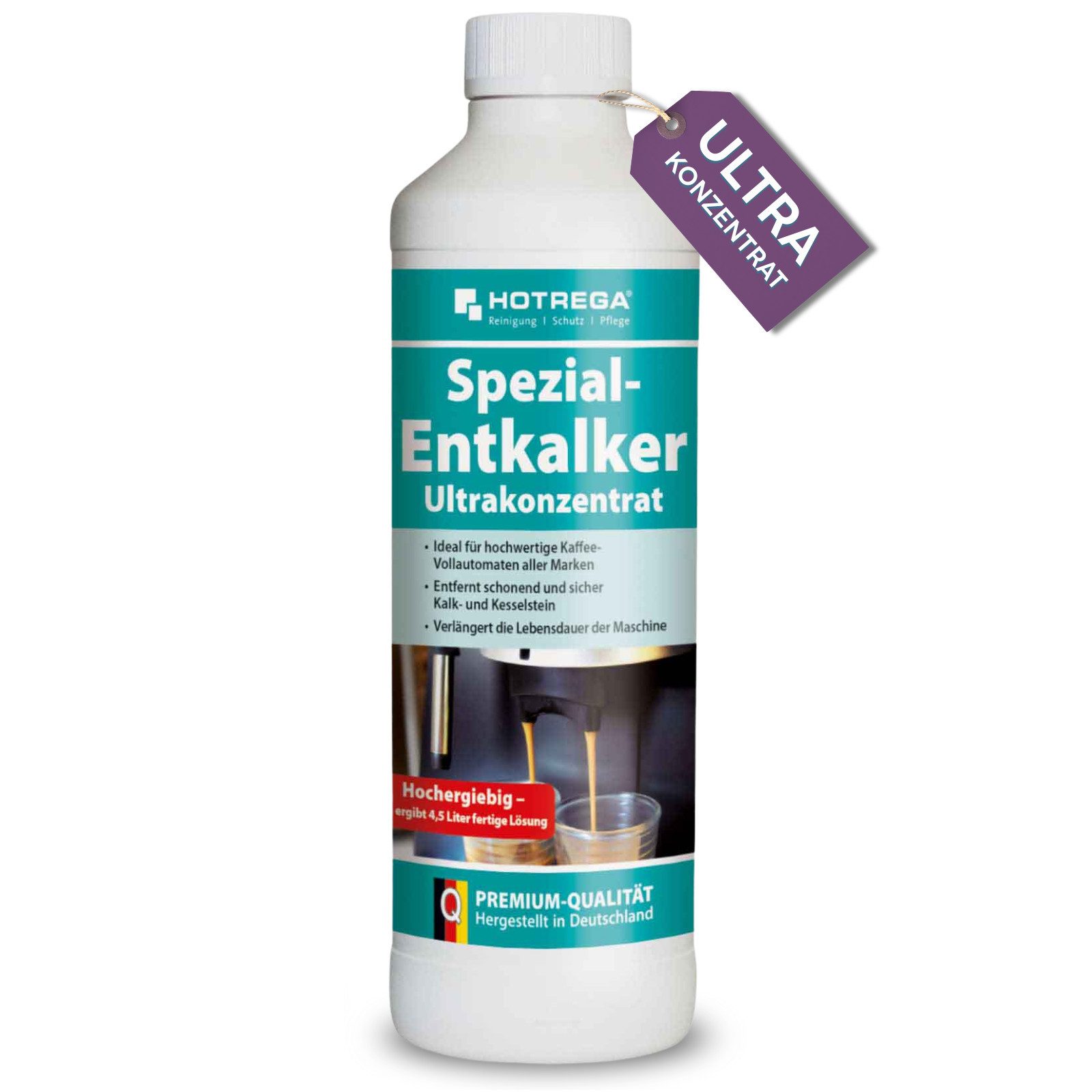 HOTREGA® Spezial Entkalker Kaffeemaschine reinigen Kalkentferner Konzentrat Kalklöser (Materialschonend Für Kaffeevollautomaten, Padmaschinen, Thermoskannen & Wasserkochern)