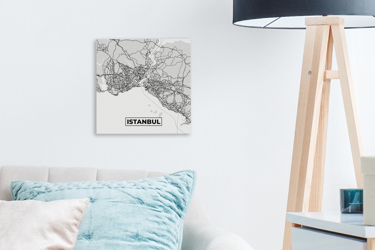 für Karte, OneMillionCanvasses® (1 Bilder Karte Leinwand Stadtplan - Schwarz-weiß - Schlafzimmer St), Leinwandbild - - Wohnzimmer Istanbul