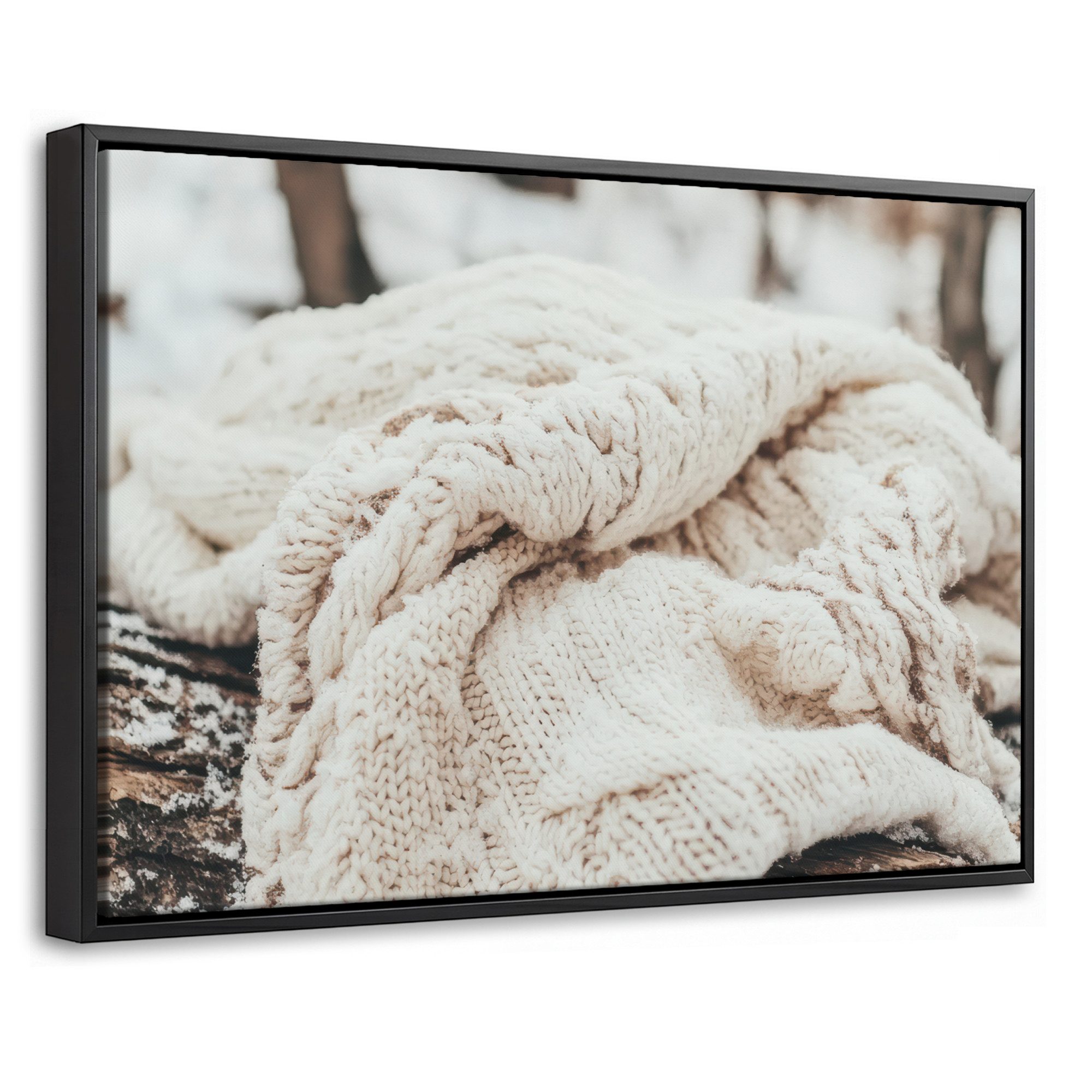 OneMillionCanvasses® Leinwandbild mit Rahmen - Decke - Weiß - Baumstumpf - Winter - Schnee, Fotodruck (1 St), Bilder, Zimmer Wand Bild Dekoration 30x20cm