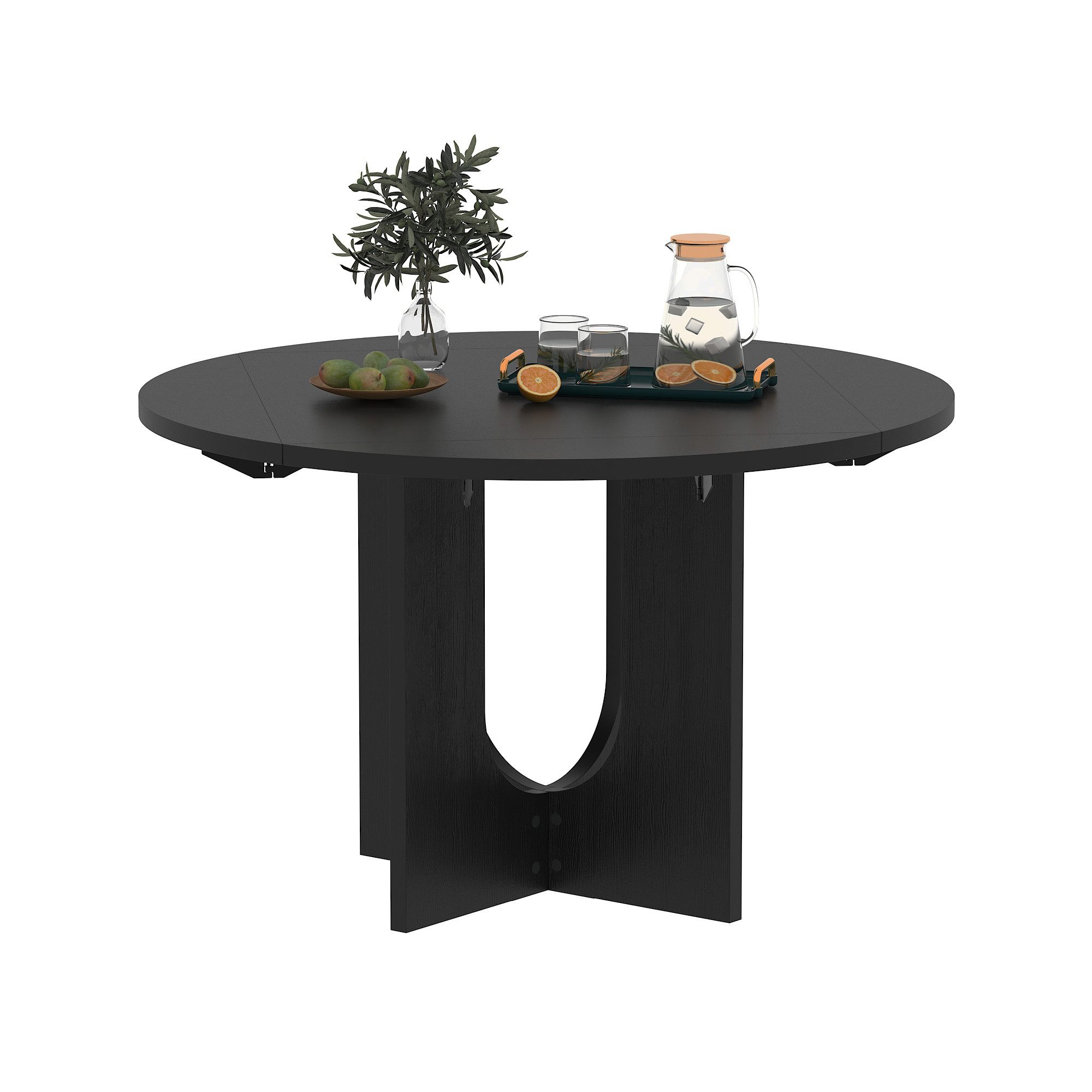 FUFU&GAGA Küchentisch Runder Esstisch mit klappbaren Platten, Schwarz, MDF, günstig online kaufen