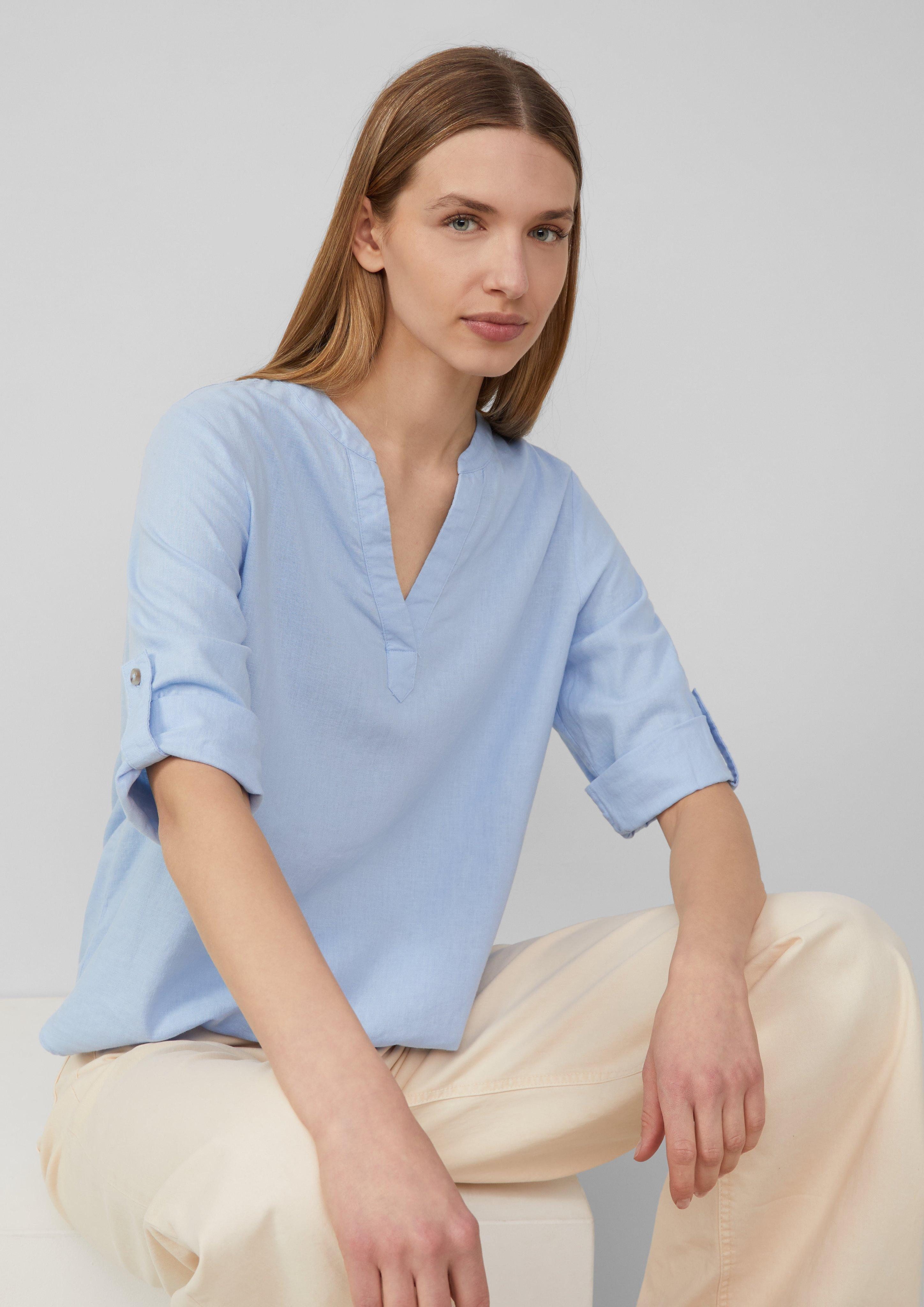 s.Oliver Langarmbluse Leinenmix-Bluse mit Turn-up Raffung günstig online kaufen