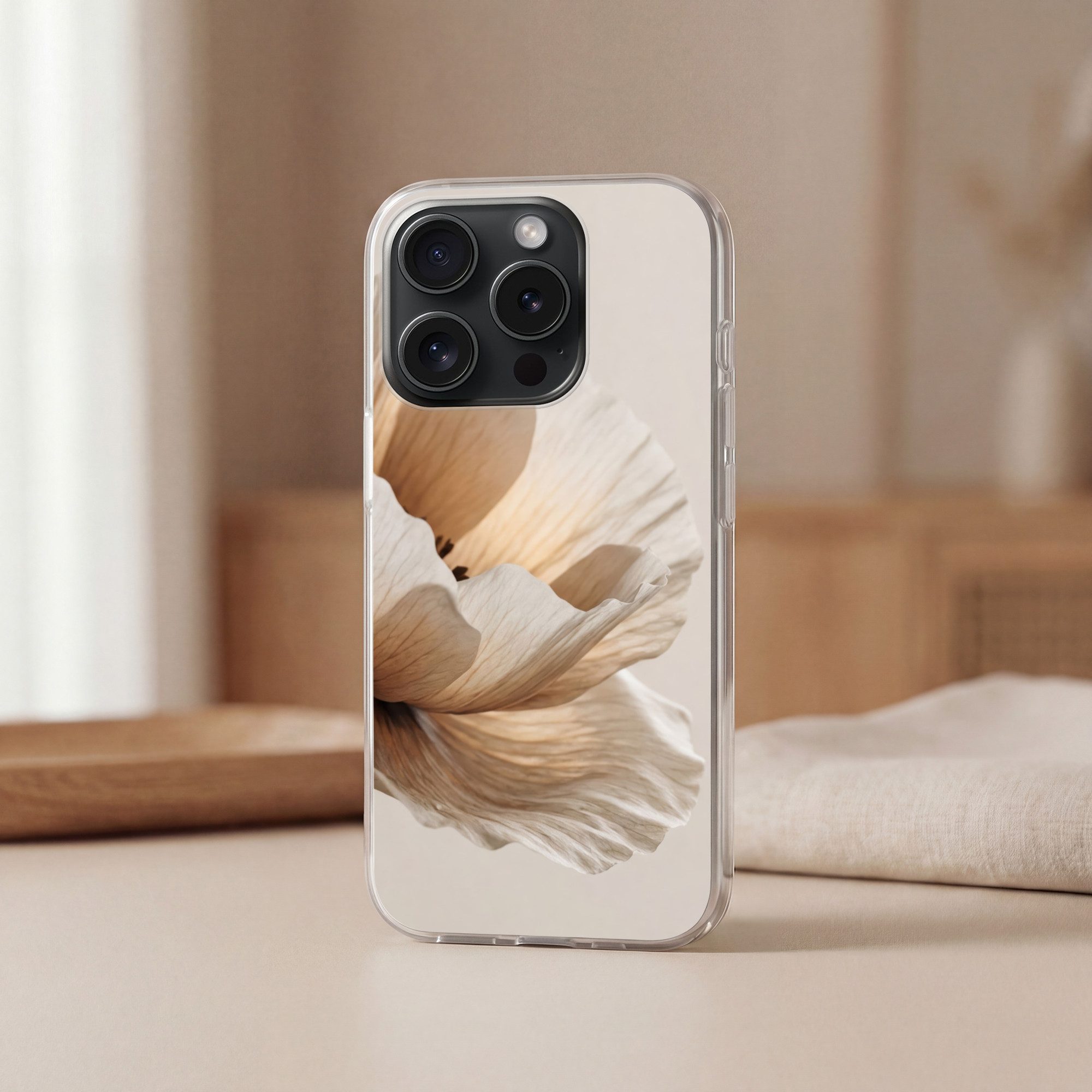 MuchoWow Handyhülle für Apple iPhone 15 Pro Blume - Beige - Creme, Smartphone-Bumper, Print, Handy Schutzhülle Dünn