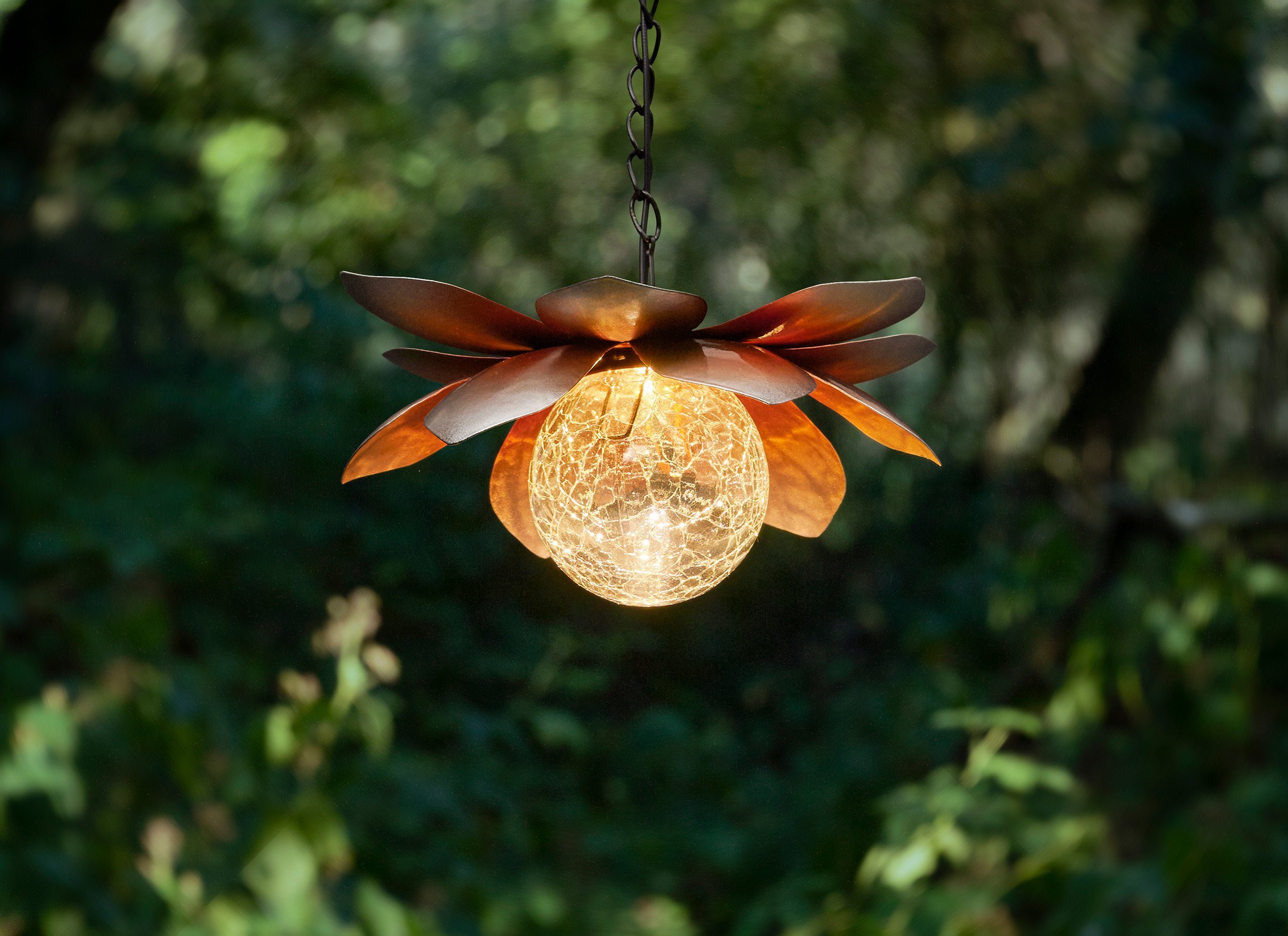 Lotusblüte und aus beleuchtet, Lichtakzente integriert, LED Solar Crashglas-Kugel, die IC durch Solarleuchte Gardenworld Metall fest mit Glas tolle warm-weiß warm-weiß, LED Bruchglaskugel,