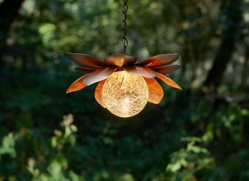 IC Gardenworld LED Solarleuchte Solar Dekoleuchte Lotusblume mit Bruchglaskugel, LED fest integriert, warm-weiß, warm-weiß beleuchtet, moderne Gartenleuchte als Lotusblüte / Seerose