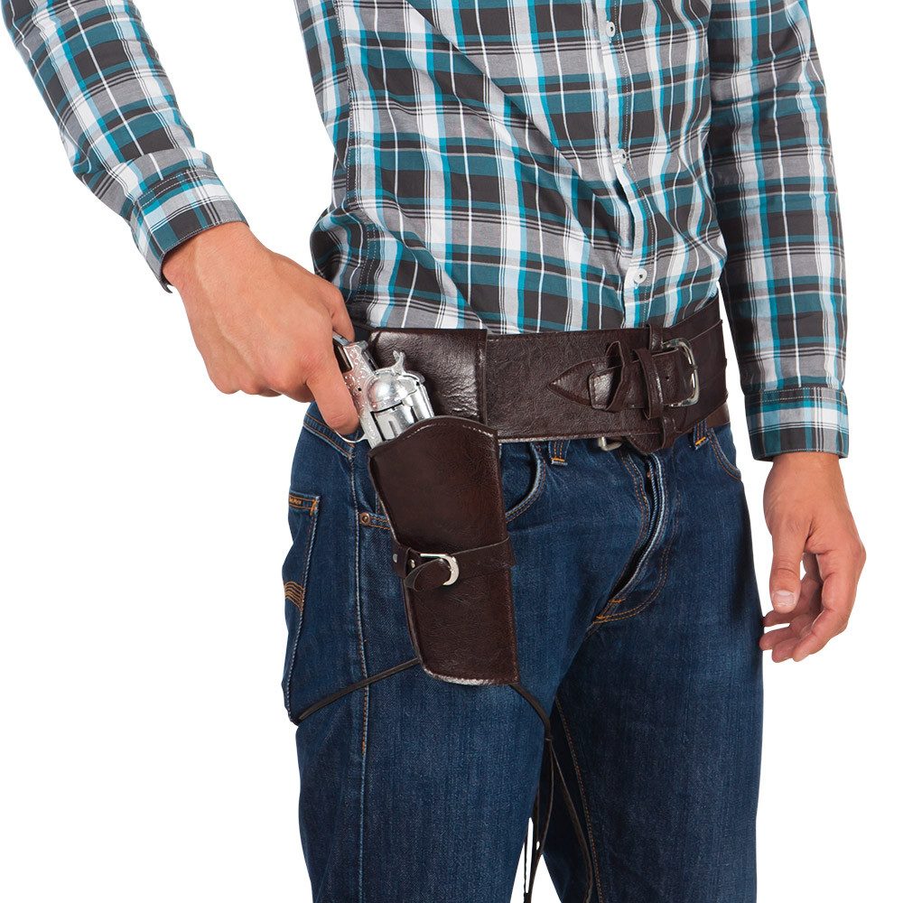 Cowboy-Kostüm Cowboyhalfter Set Gürtel mit Pistolenhalfter 114 cm für Erwachsene
