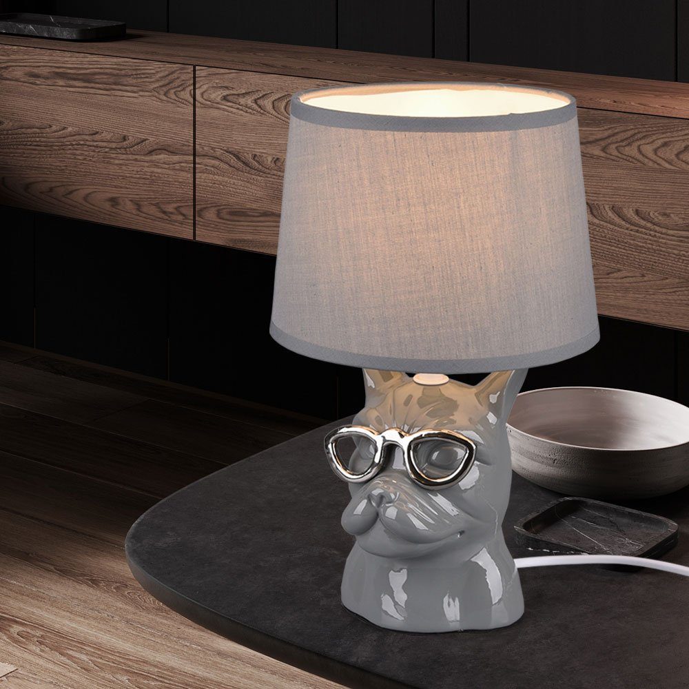 Leselampe Tischleuchte, Tischleuchte nicht Nachttischlampe Tischlampe grau Hund inklusive, etc-shop 2x Leuchtmittel Keramik