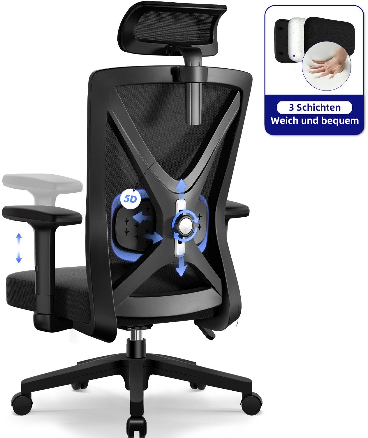 Hiazurm Bürostuhl Bürostuhl, Chefsessel, Ergonomischer Schreibtischstuhl, günstig online kaufen