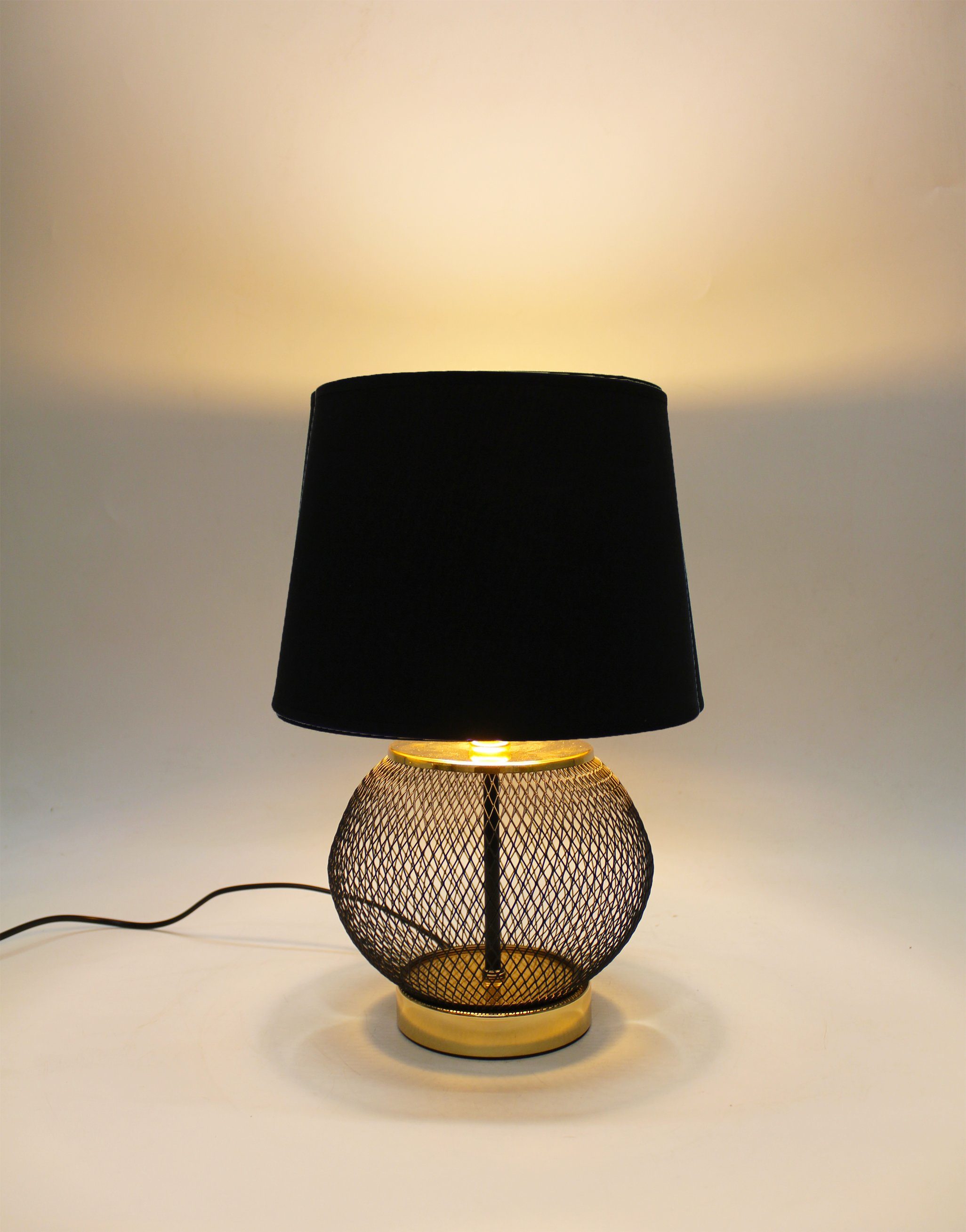 Tischleuchte mit Schirm Tischlampe Leuchtmittel schwarzem schwarz 25x38cm, ohne rund Arnusa gold Metall,