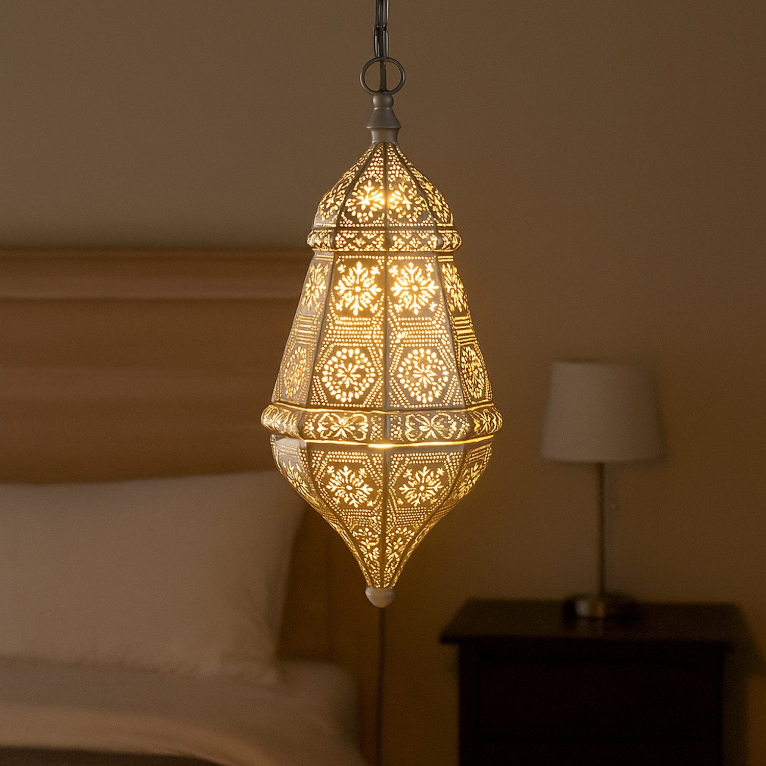 Marrakesch Orient & Mediterran Interior Pendelleuchte Orientalische Pendelleuchte Salma aus Metall in Weiß 40 cm Wohndeko, Handarbeit