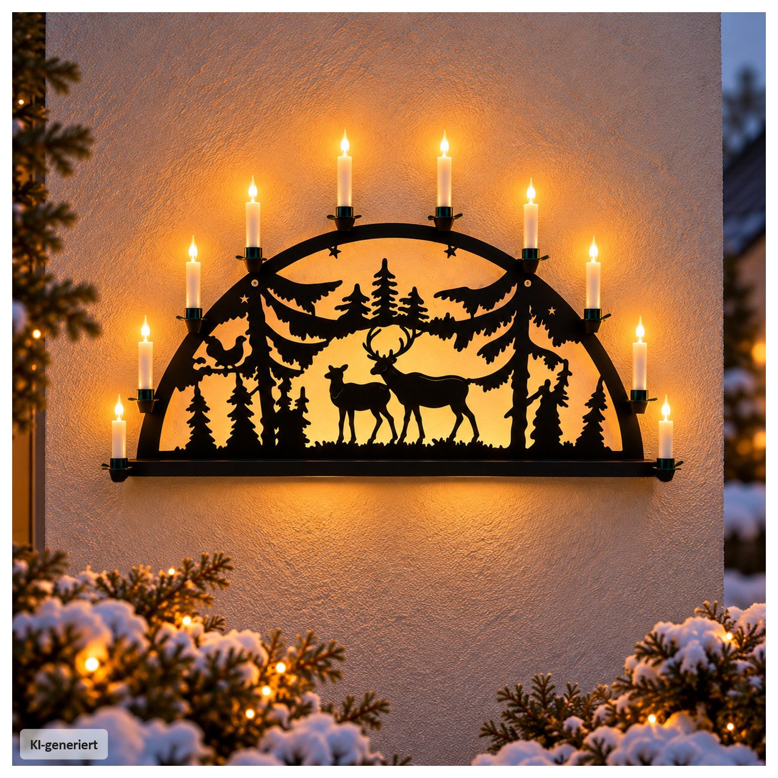 HTI-Living Schwibbogen Außenschwibbogen Hirsch 80 cm Metall Schwarz, Weihnachtsdeko als Gartenstecker oder zur Montage an Hauswand